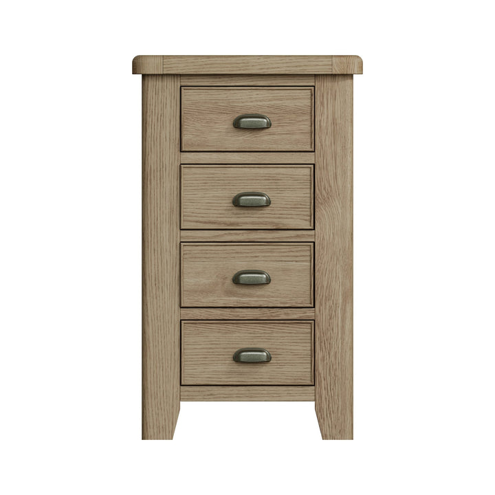 Rusper Oak 4 Drawer Narrow Tallboy7 - Duck Barn Interiors