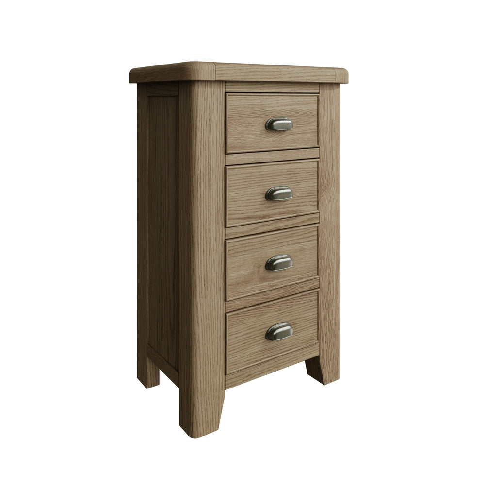 Rusper Oak 4 Drawer Narrow Tallboy2 - Duck Barn Interiors