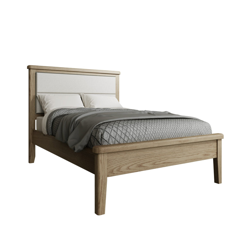 Rusper Oak 4'6" Double Bed Frame - Fabric Headboard - Duck Barn Interiors