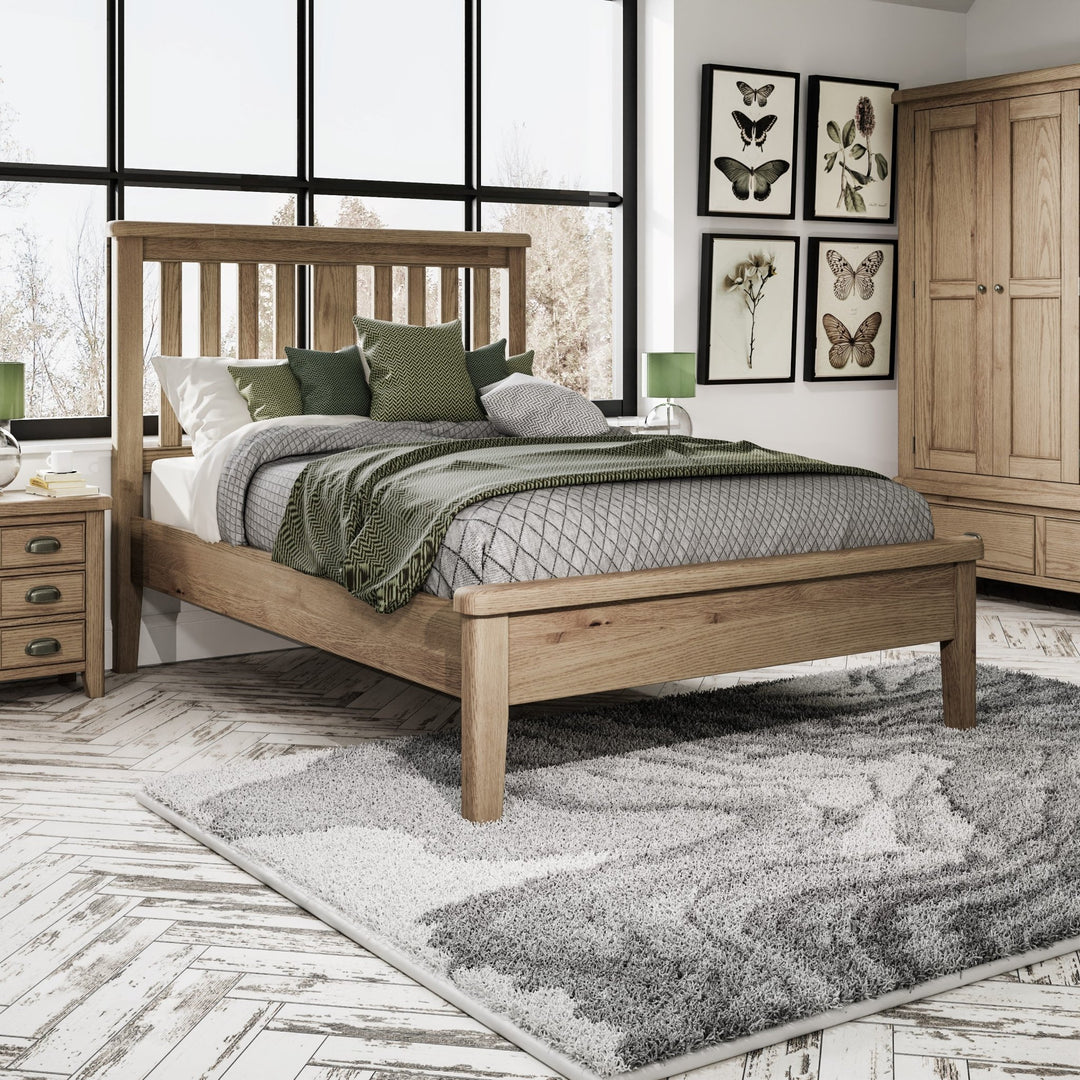 Rusper Oak 4ft 6 Double Bed Frame - Wooden Headboard - Duck Barn Interiors