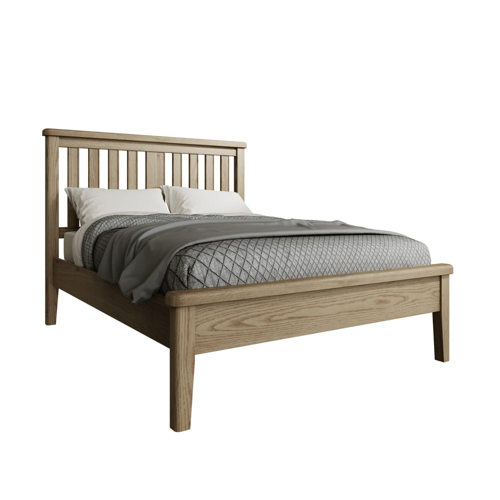 Rusper Oak 5'0 Kingsize Bed Frame - Fabric Headboard - Duck Barn Interiors