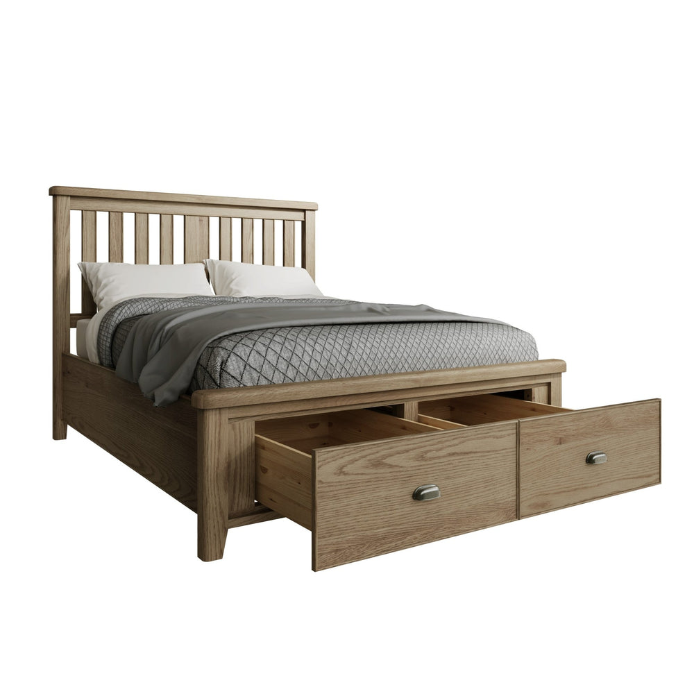 Rusper Oak 5'0 Kingsize Bed Frame - Wooden Headboard & Drawers - Duck Barn Interiors