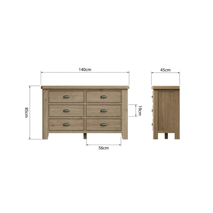 Rusper Oak 6 Drawer Chest of Drawers - Duck Barn Interiors