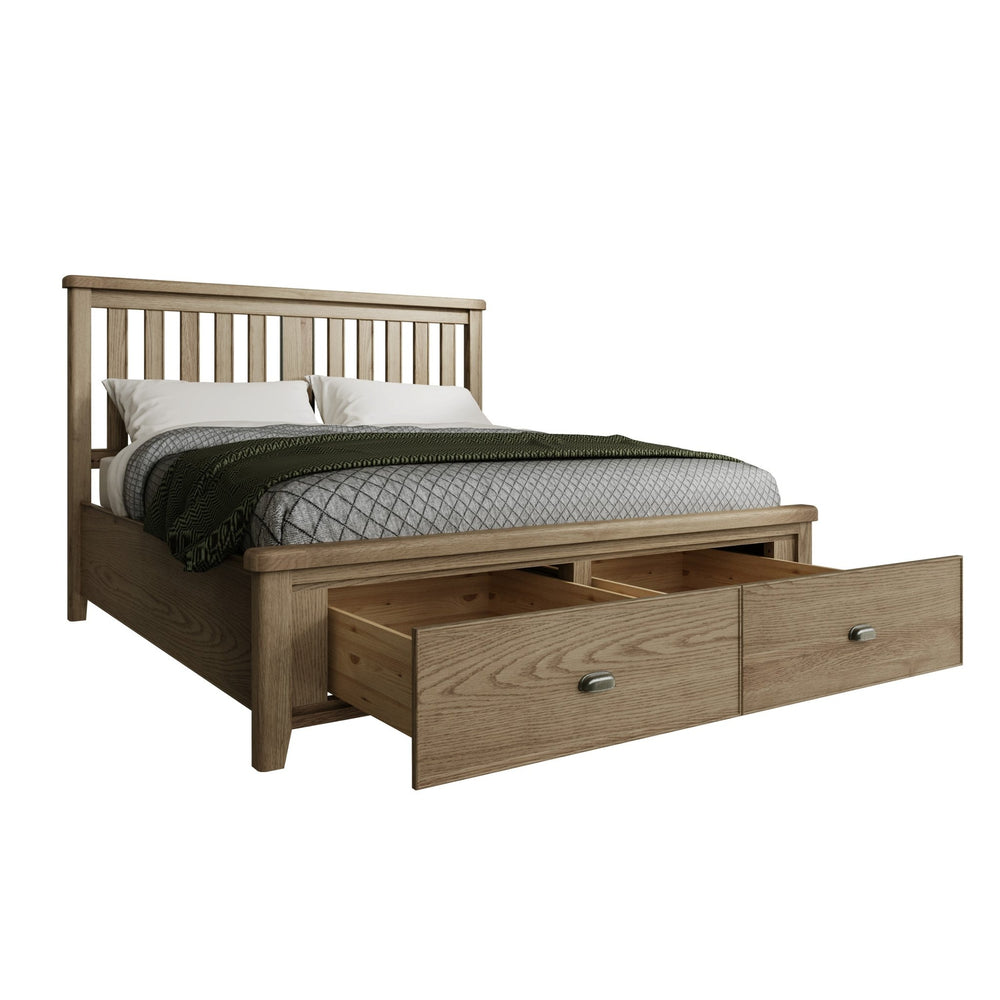 Rusper Oak 6'0 Super King Bed Frame - Wooden Headboard & Drawers - Duck Barn Interiors