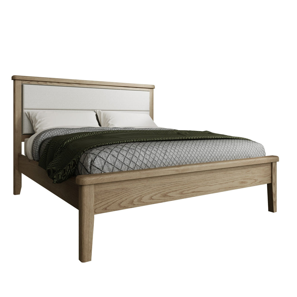 Rusper Oak 6'0 Super King size Bed Frame - Fabric Headboard - Duck Barn Interiors