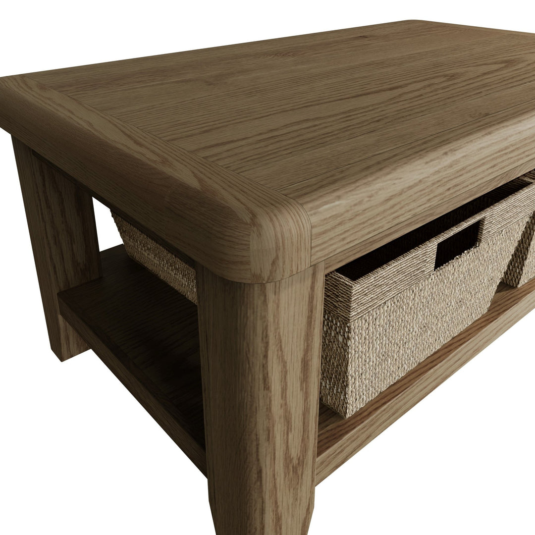 Rusper Oak Coffee Table with Baskets3 - Duck Barn Interiors