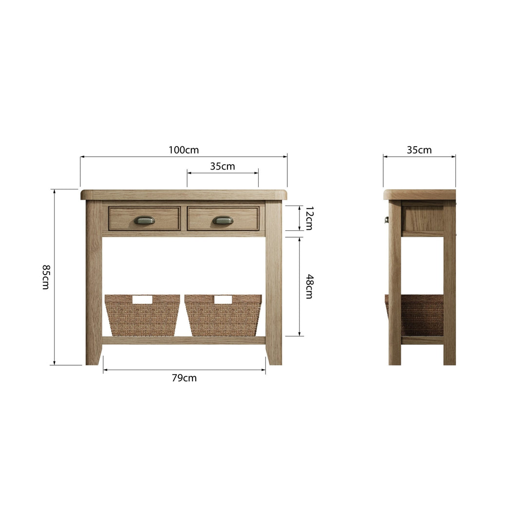 Rusper Oak Console Table with 2 Baskets9 - Duck Barn Interiors