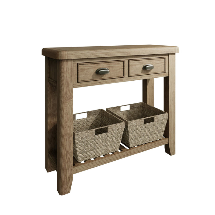 Rusper Oak Console Table with 2 Baskets3 - Duck Barn Interiors