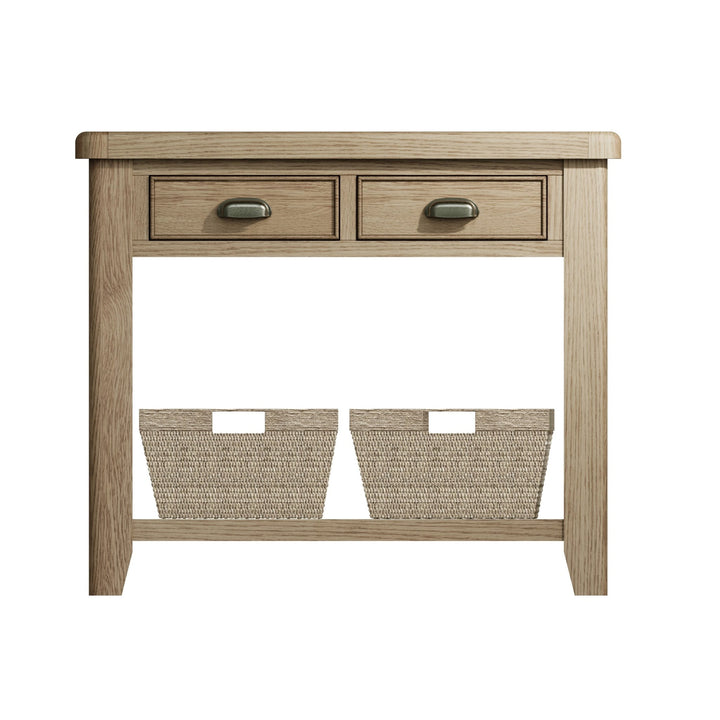 Rusper Oak Console Table with 2 Baskets6 - Duck Barn Interiors