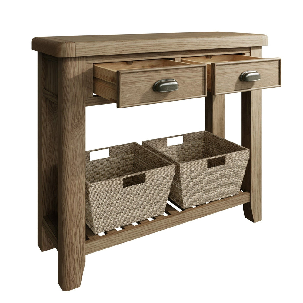 Rusper Oak Console Table with 2 Baskets2 - Duck Barn Interiors