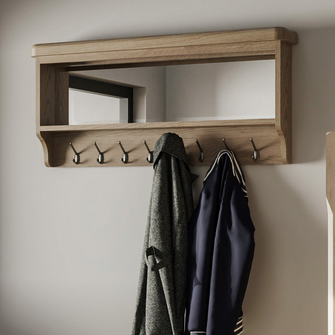 Rusper Oak Hall Coat Rack with Mirror - Duck Barn Interiors