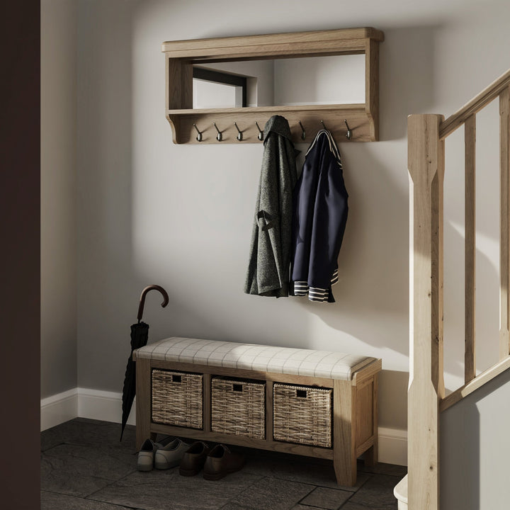 Rusper Oak Hall Coat Rack with Mirror - Duck Barn Interiors