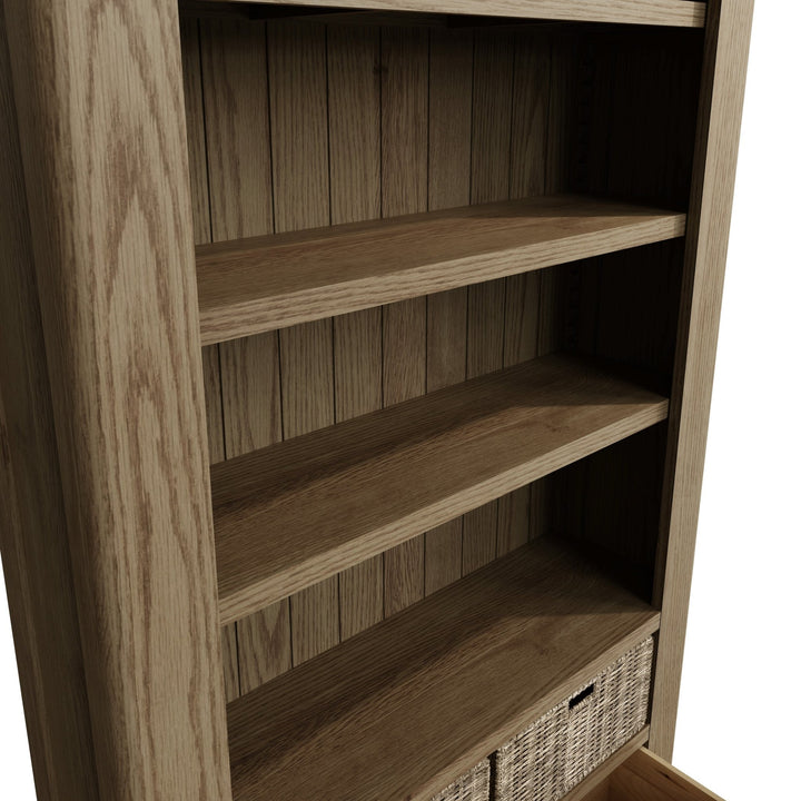 Rusper Oak Large Bookcase with Baskets7 - Duck Barn Interiors