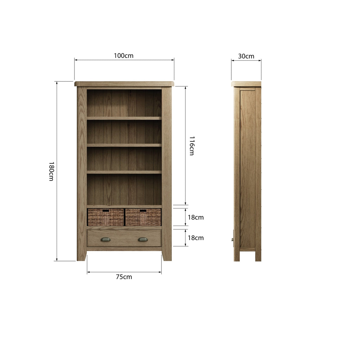 Rusper Oak Large Bookcase with Baskets10 - Duck Barn Interiors