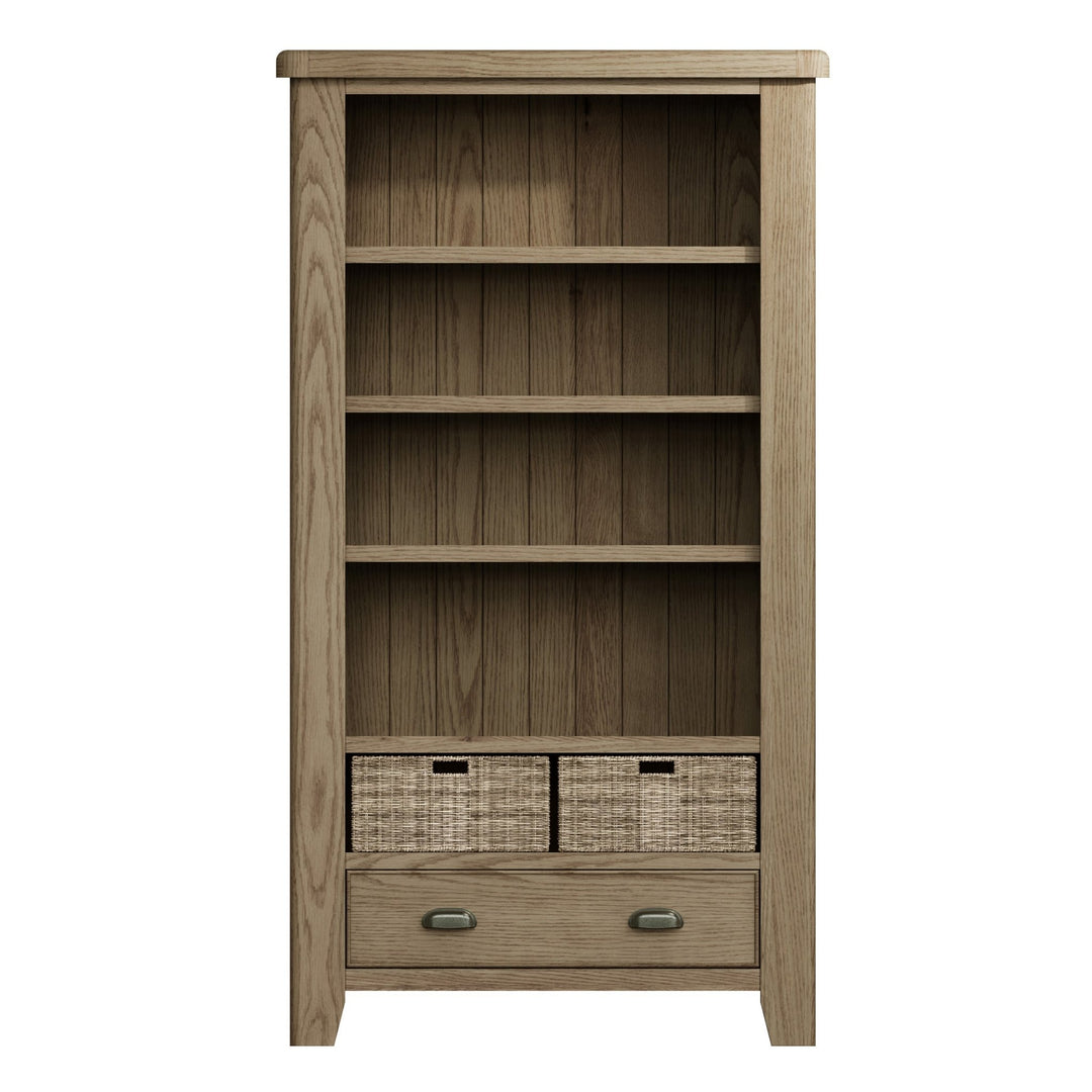 Rusper Oak Large Bookcase with Baskets4 - Duck Barn Interiors