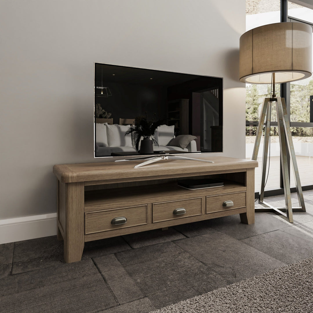 Rusper Oak Large TV Unit1 - Duck Barn Interiors