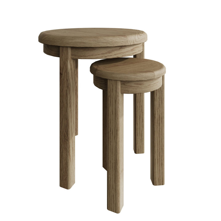 Rusper Oak Nest Of 2 Round Tables2 - Duck Barn Interiors