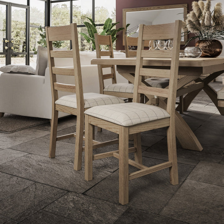 Rusper Oak Slatted Fabric Dining Chair - Natural Check1 - Duck Barn Interiors