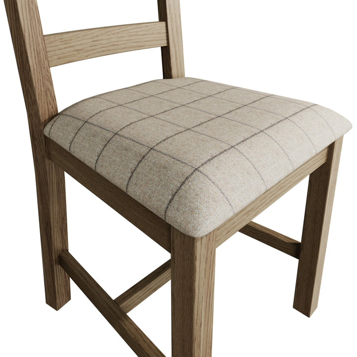 Rusper Oak Slatted Fabric Dining Chair - Natural Check3 - Duck Barn Interiors