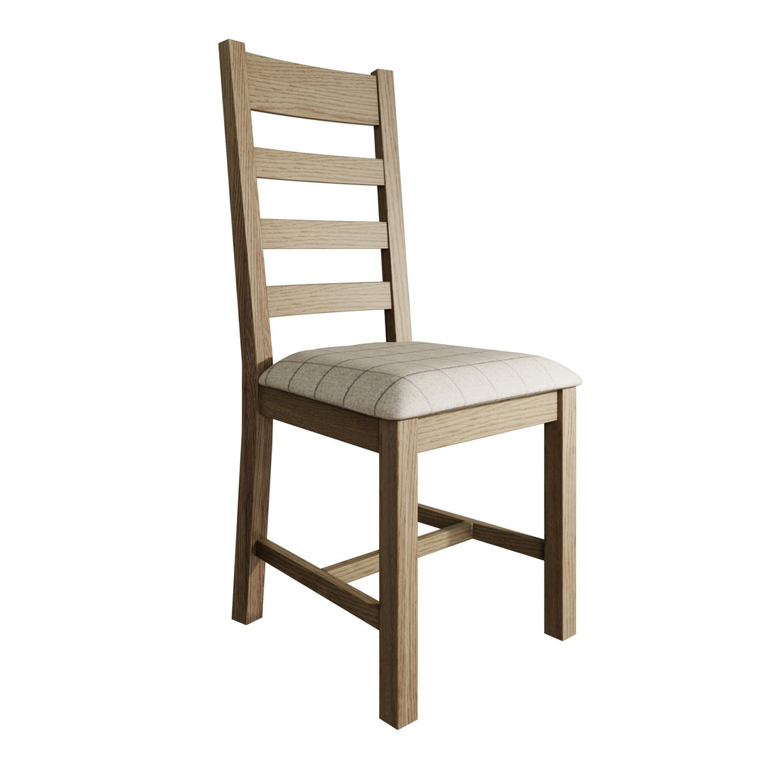 Rusper Oak Slatted Fabric Dining Chair - Natural Check2 - Duck Barn Interiors