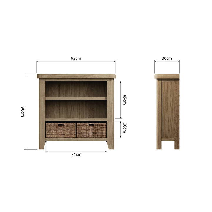 Rusper Oak Small Bookcase with Baskets7 - Duck Barn Interiors