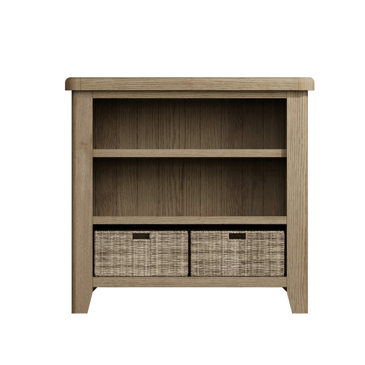 Rusper Oak Small Bookcase with Baskets3 - Duck Barn Interiors