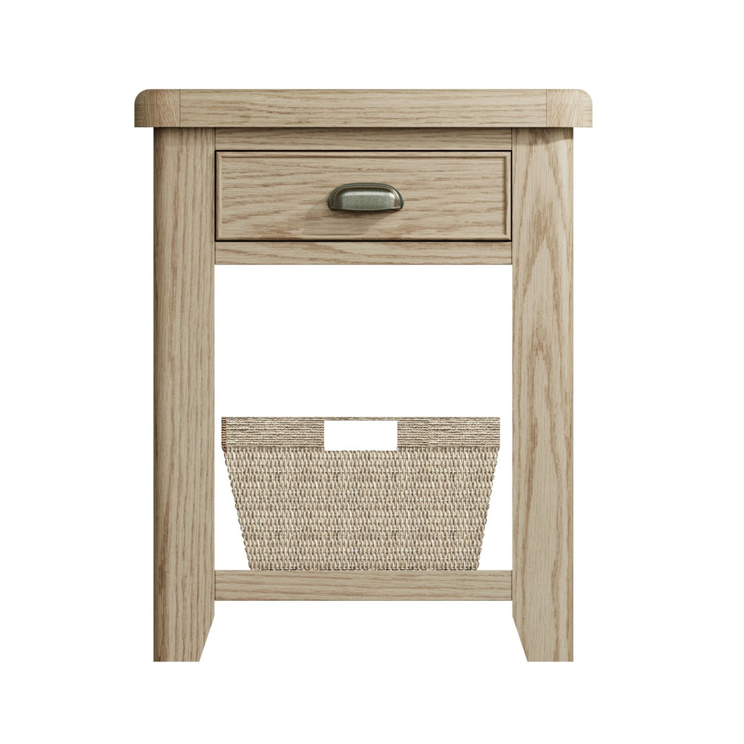 Rusper Oak Telephone Table with Basket4 - Duck Barn Interiors