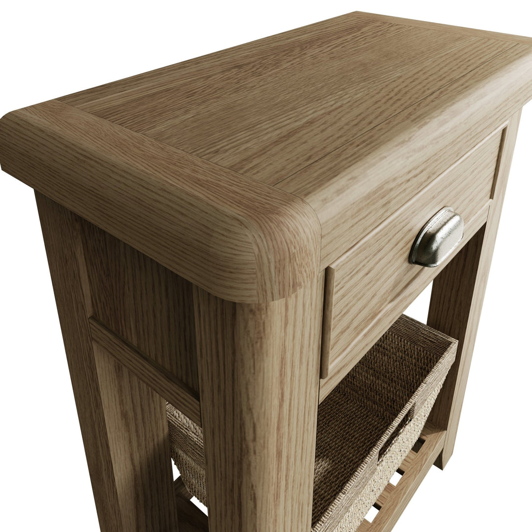 Rusper Oak Telephone Table with Basket8 - Duck Barn Interiors