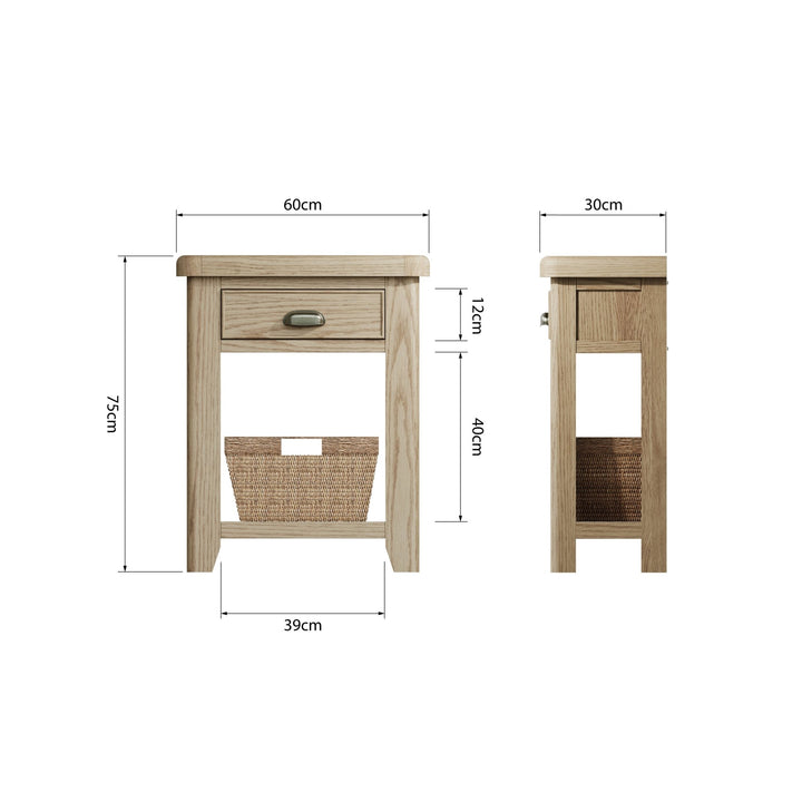 Rusper Oak Telephone Table with Basket9 - Duck Barn Interiors