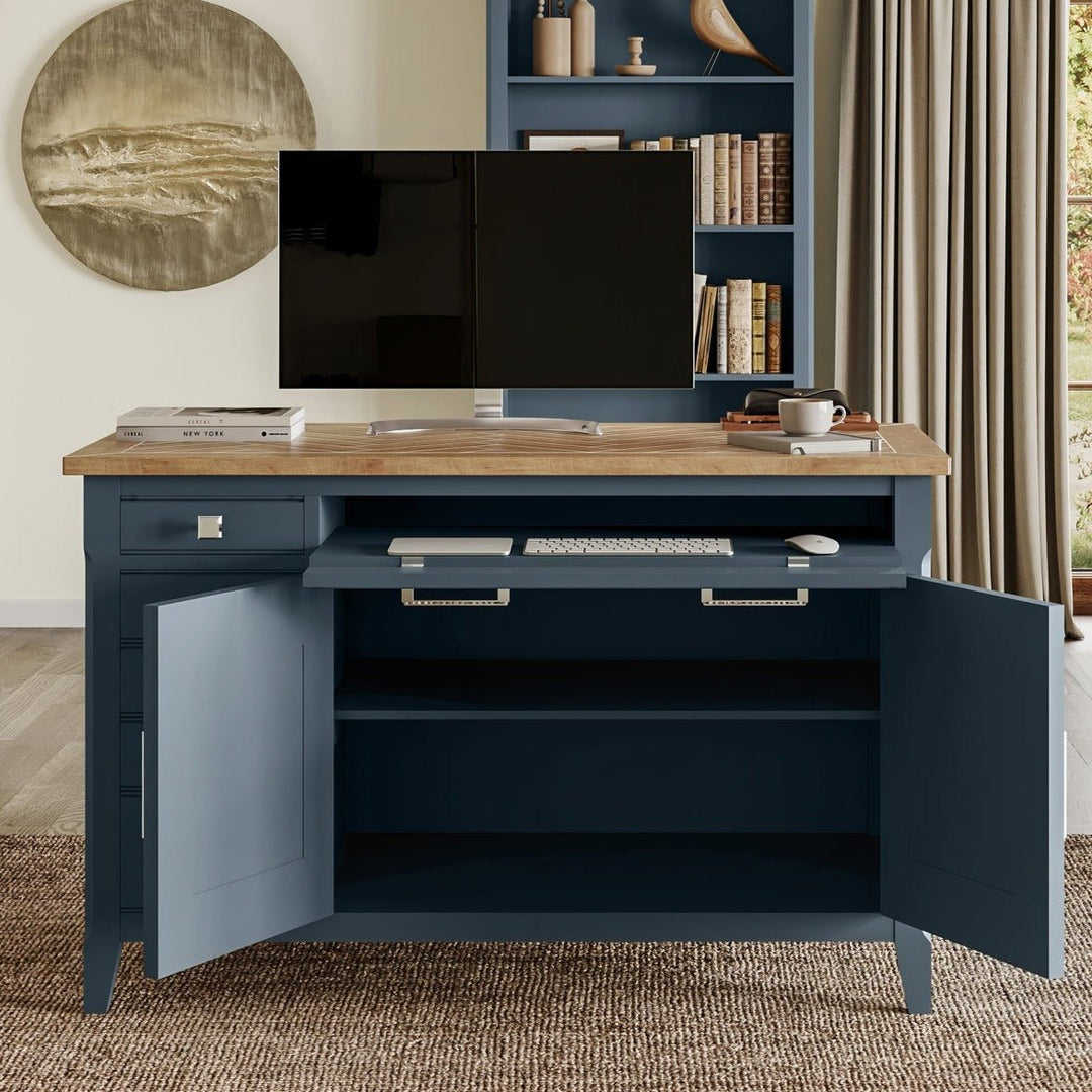 Signature Blue Hidden Home Office Desk2 - Duck Barn Interiors