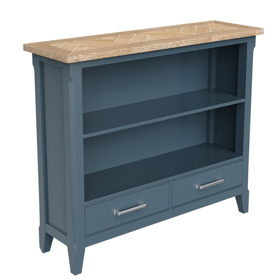 Signature Blue Low Bookcase2 - Duck Barn Interiors