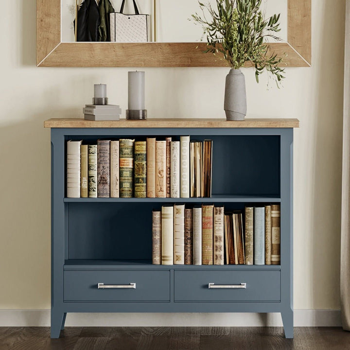 Signature Blue Low Bookcase1 - Duck Barn Interiors