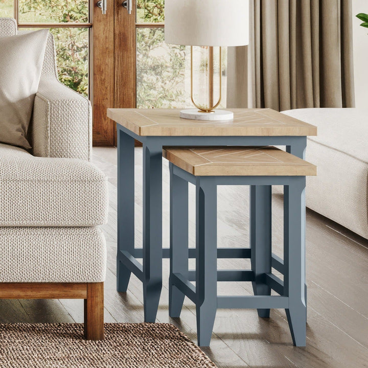 Signature Blue Nest of Two Tables1 - Duck Barn Interiors