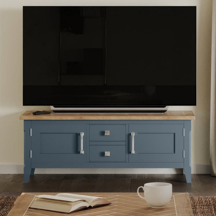 Signature Blue Widescreen Television Stand1 - Duck Barn Interiors