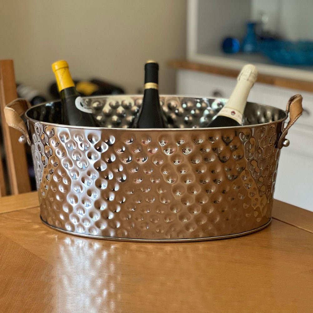 Silver Ice Bucket with Leather Handle - Large1 - Duck Barn Interiors