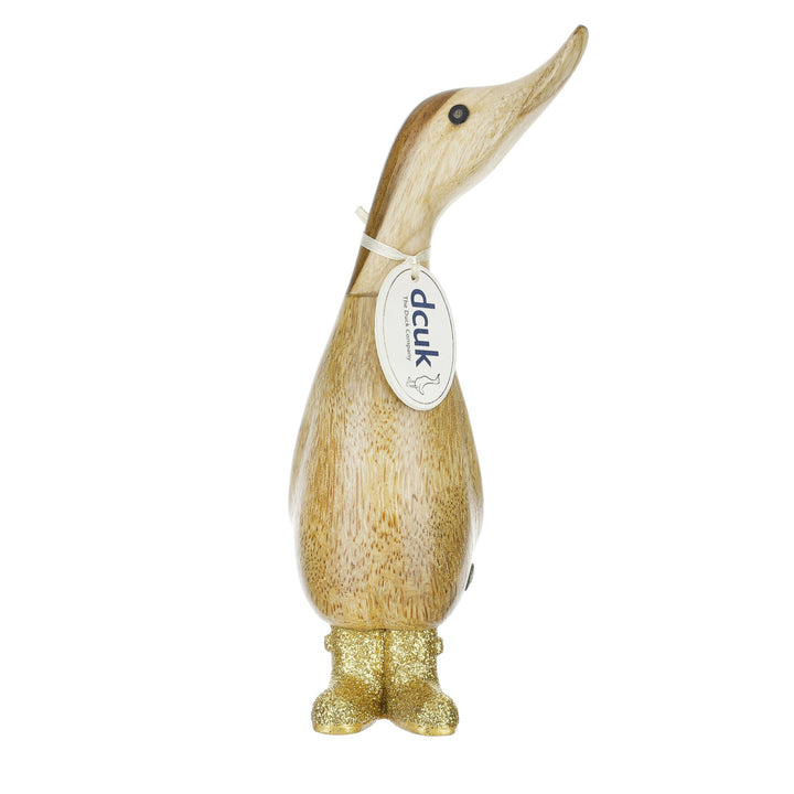 Wooden Disco Duckling in Gold Sparkly Wellies3 - Duck Barn Interiors