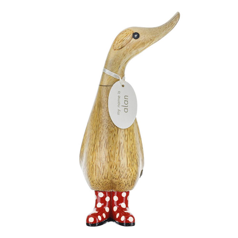 Small Wooden Duckling in Red and White Spotty Wellies - Duck Barn Interiors