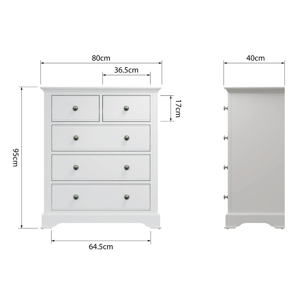 Snowdrop White Painted 2 Over 3 Chest of Drawers - Duck Barn Interiors