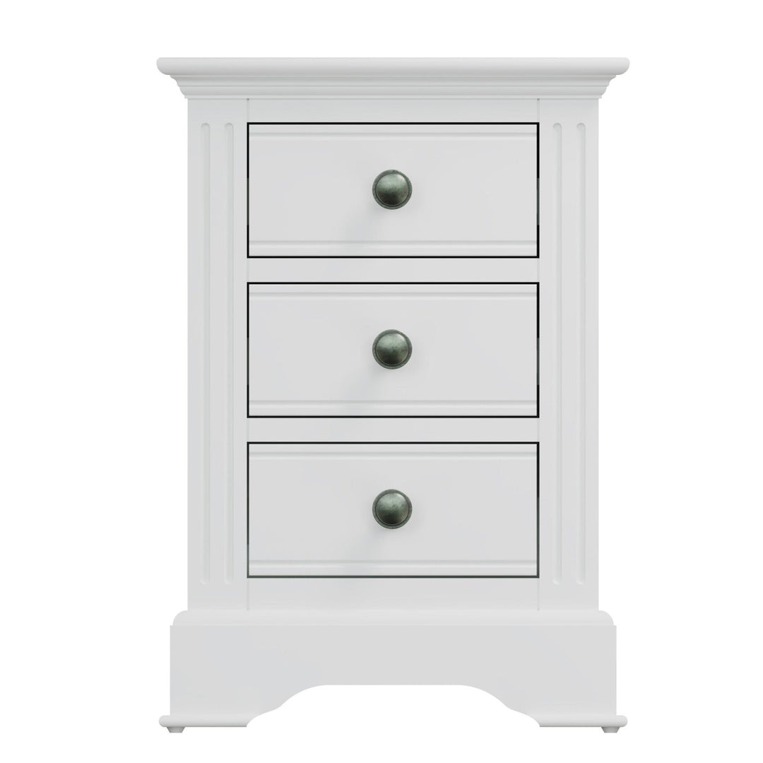 Snowdrop White Painted 3 Drawer Bedside Cabinet4 - Duck Barn Interiors