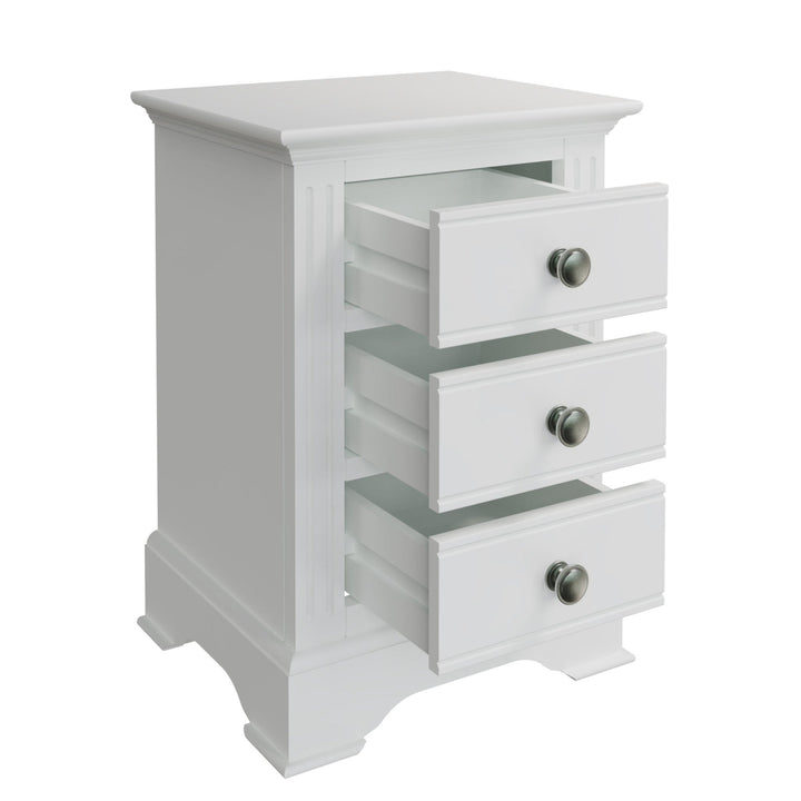 Snowdrop White Painted 3 Drawer Bedside Cabinet3 - Duck Barn Interiors