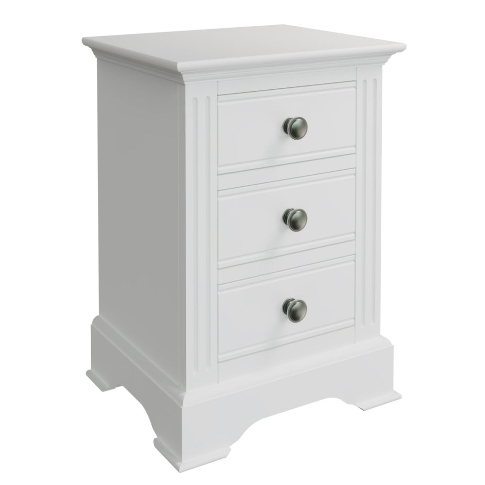 Snowdrop White Painted 3 Drawer Bedside Cabinet2 - Duck Barn Interiors