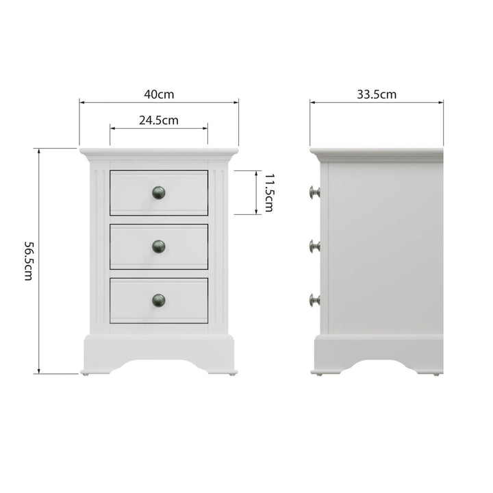 Snowdrop White Painted 3 Drawer Bedside Cabinet5 - Duck Barn Interiors