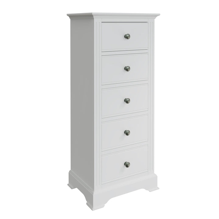 Snowdrop White Painted 5 Drawer Tallboy3 - Duck Barn Interiors