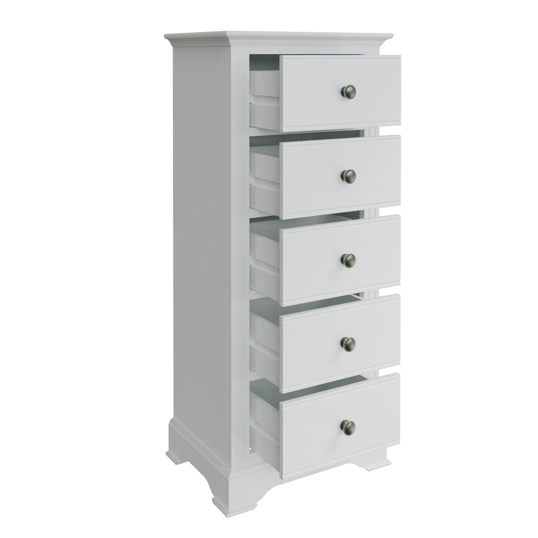 Snowdrop White Painted 5 Drawer Tallboy4 - Duck Barn Interiors