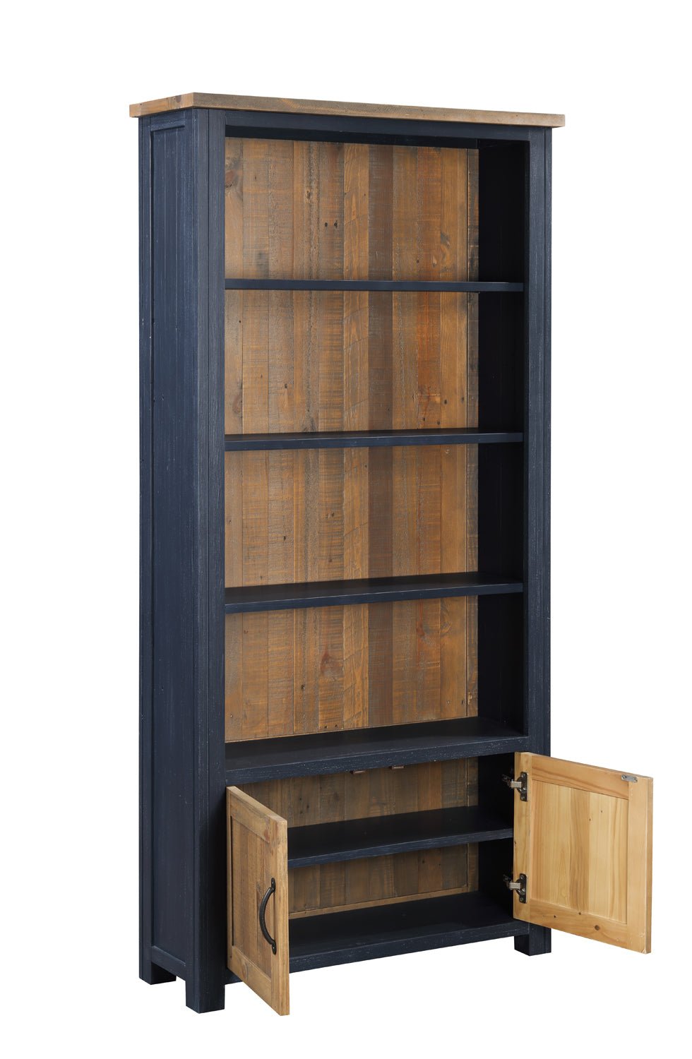 Splash of Blue Large Open Bookcase with Cupboard3 - Duck Barn Interiors