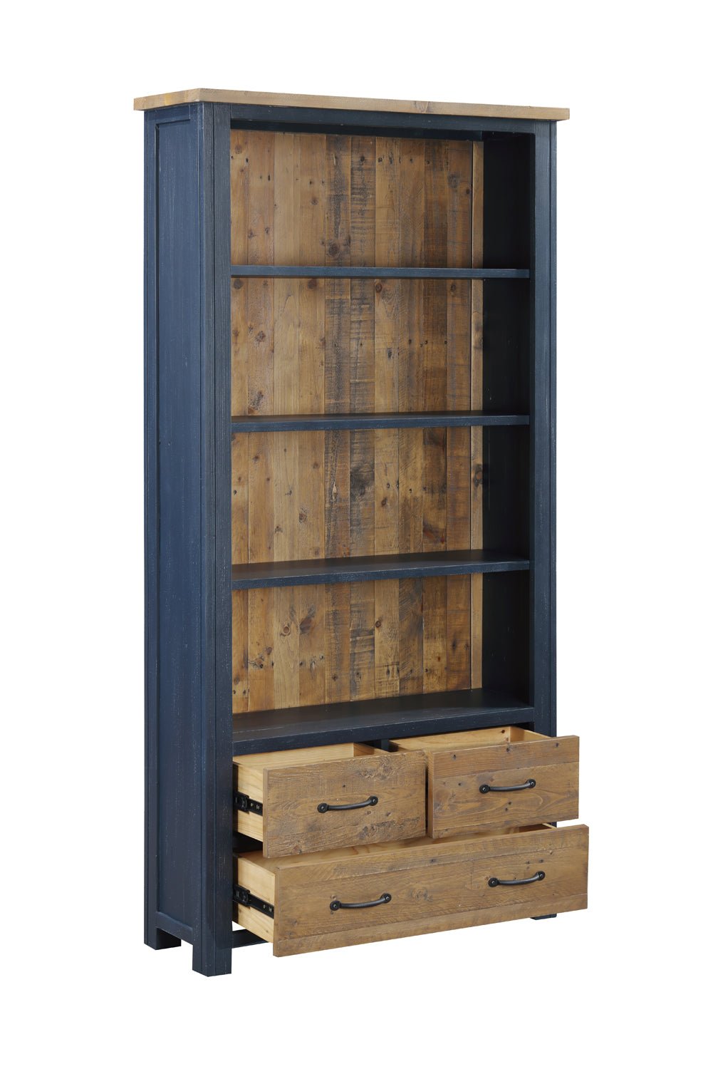 Splash of Blue Large Open Bookcase with Drawers2 - Duck Barn Interiors