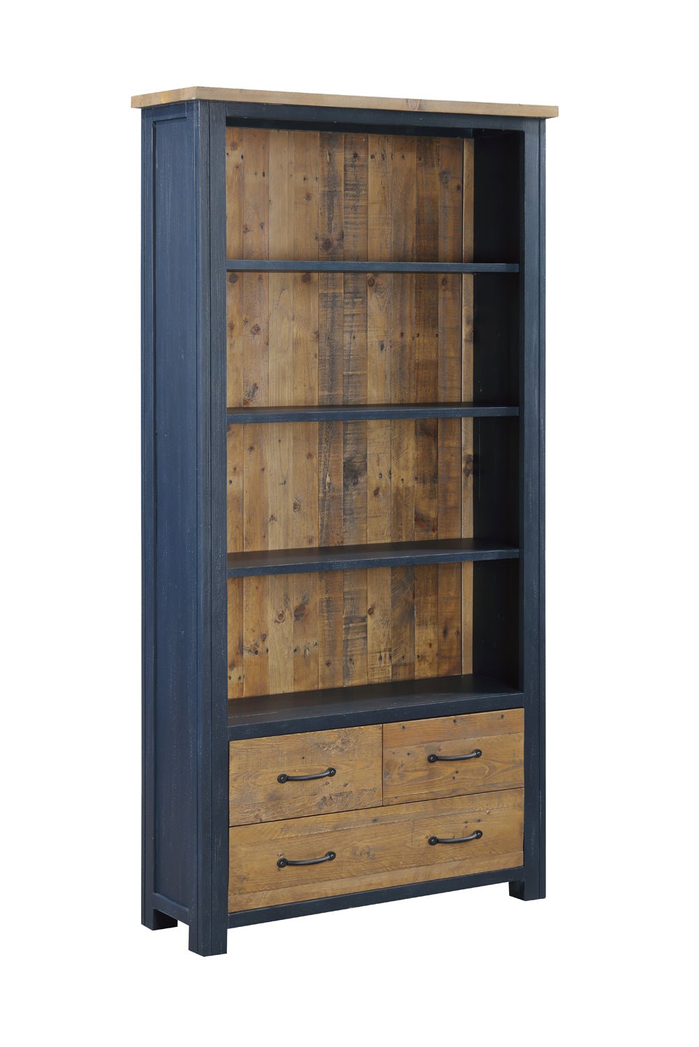 Splash of Blue Large Open Bookcase with Drawers3 - Duck Barn Interiors