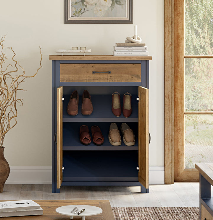 Splash of Blue Shoe Storage Cupboard With Drawer1 - Duck Barn Interiors