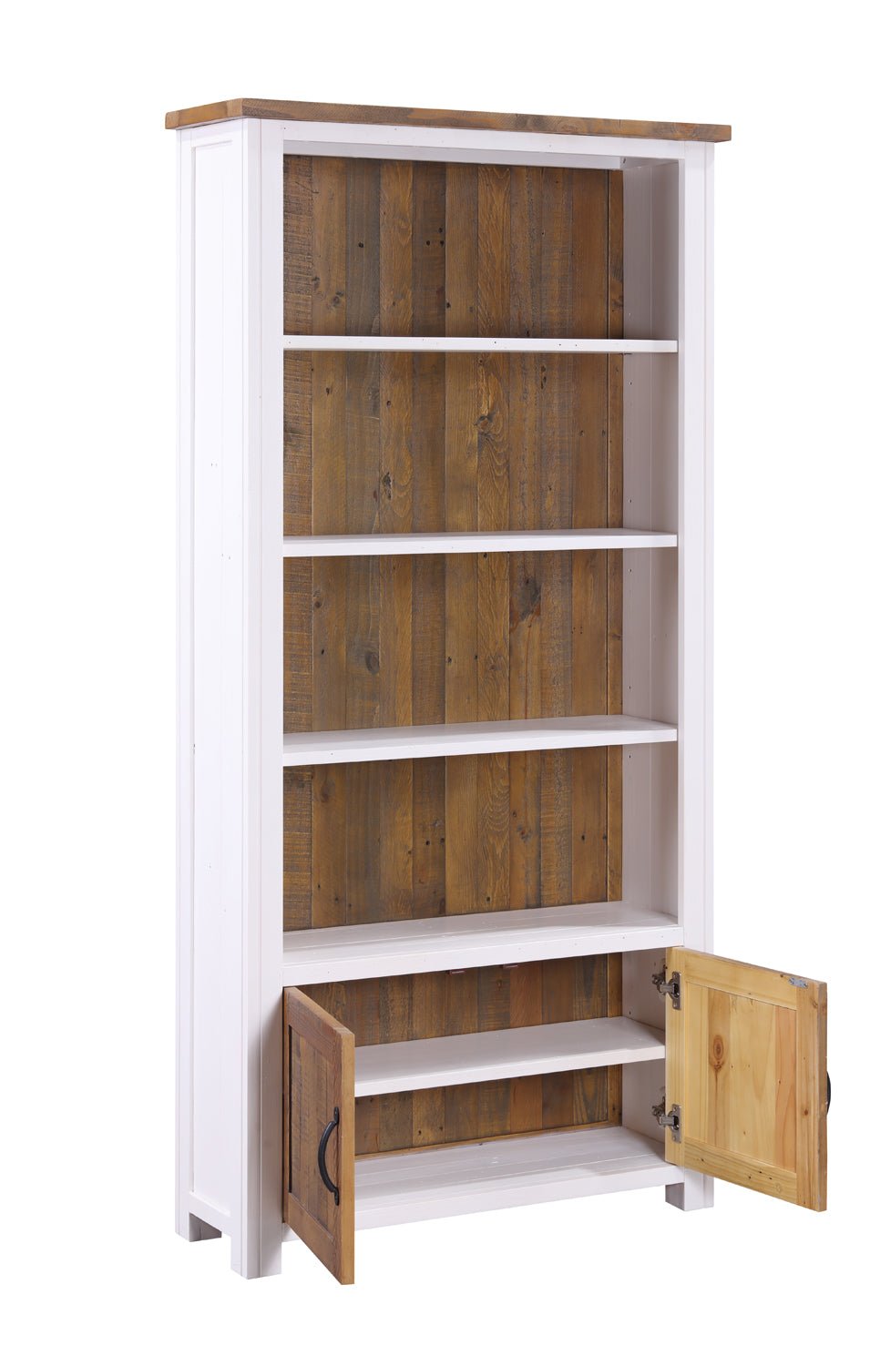 Splash of White Large Open Bookcase with Cupboard2 - Duck Barn Interiors