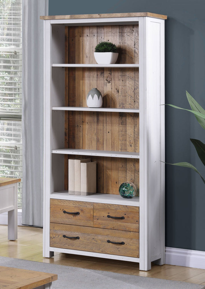 Splash of White Large Open Bookcase with Drawers4 - Duck Barn Interiors